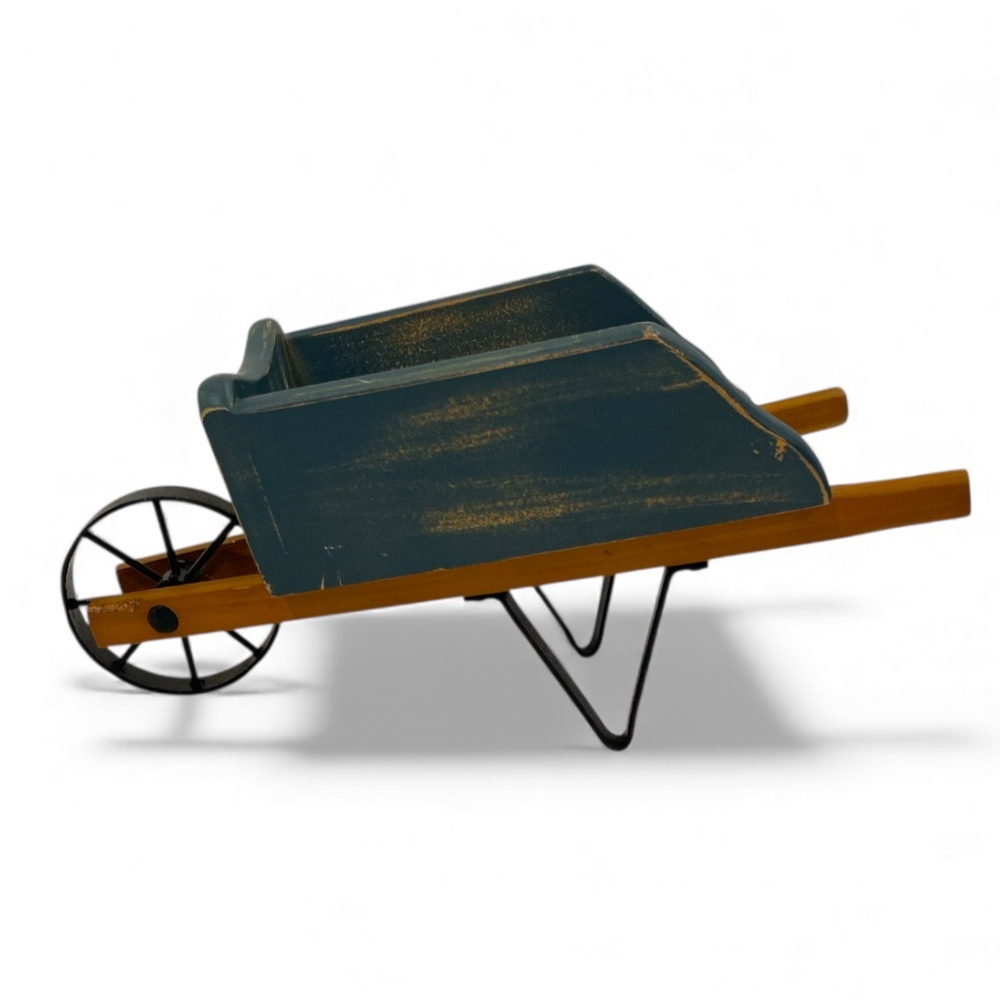 Vintage Tender Heart Treasures Wooden And Metal Wheel Barrel Decor